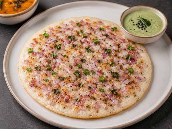 Uthappam Onion - South Indian savory rice pancake topped with caramelized onions