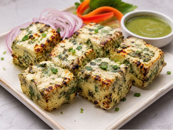 Paneer Methi Malai Tikka - Tandoori cottage cheese infused with fenugreek and cream