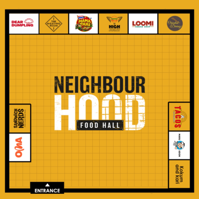 Layout showing the 11 kitchens at Neighbourhood Food Hall.