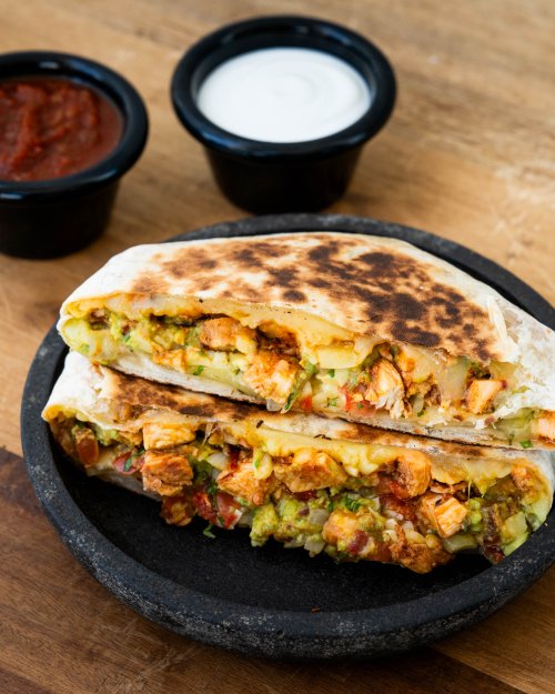 Loaded quesadilla, crisped on the griddle