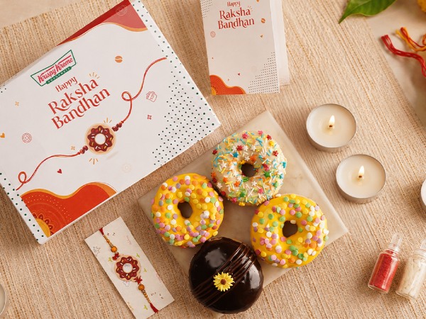 Complete Krispy Kreme Rakhi Gift Hamper with special doughnuts, merchandise, and festival accessories